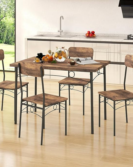 GOFLAME 5-Piece Dining Table Set for 4, Rectangular Kitchen Table and 4 Chairs with Metal Frame, Space Saving Industrial Dinette Set for Dining Room, Breakfast Nook, Small Space