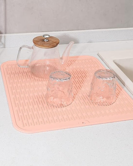 Silicone Dish Drying Mat for Multiple Usage,Easy clean,Eco-friendly,Heat-resistant Silicone Mat for Kitchen Counter or Sink,Refrigerator or Drawer Liner Pink 2XL 24 inches x 18 inches