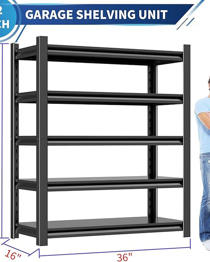 Garage Shelving Unit Rustproof 72" H3000bls Heavy Duty Storage Shelves Easy Assembly 5 Tier Adjustable Metal Steel Utility Shelf Rack Garage Storage Organize for Tools,Basement,Warehouse