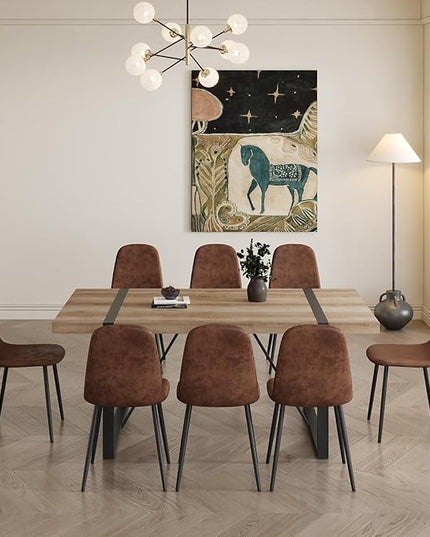 Dining Table Set for 8，Dining Room Table Set for 8，71'' Kitchen Table and Suede Nap Fabic Chairs Set of 8，8 Chair Dining Table Set for Kitchen Dining Room