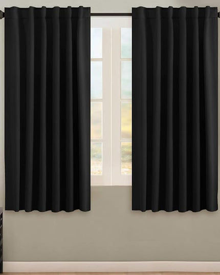 H.VERSAILTEX Blackout Curtains Thermal Insulated Window Treatment Panels Room Darkening Blackout Drapes for Living Room Back Tab/Rod Pocket Bedroom Draperies, 52 x 63 Inch, Black, 2 Panels