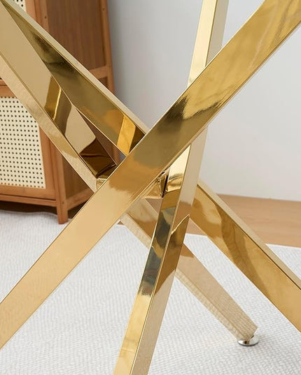36" Square Glass Dining Table Modern Kitchen Glass Top Table for 4 with Gold Chrome Metal Legs, Clear Dining Table Kitchen Table for Home Office Dining Room