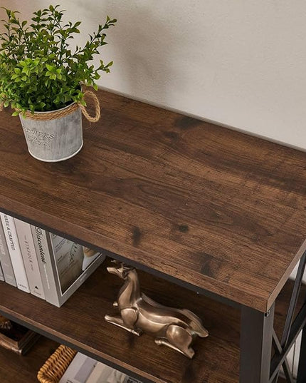 BON AUGURE Rustic Console Table Behind Couch, Industrial Entryway Table with Shelves, Farmhouse 3 Tier Sofa Tables for Living Room, Entry, Hallway (47 Inch, Rustic Oak)