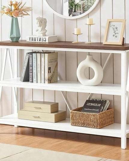 HOMISSUE Entryway Console Table, Rustic Console Tables with Wide Storage, Industrial Foyer for Entry with 3-Tier Open Shelves, White, 47 Inch