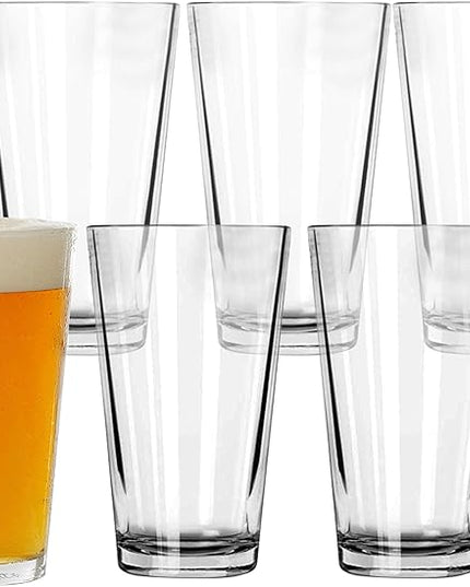 Pint Glasses Set of 6 - 16 oz Drinking Glasses Made for Cold Beverages - 16 oz Mixing Glass & Highball Set of 6 for Homes, Pubs & More - Freezer & Dishwasher-Friendly Cocktail Glasses, PARNOO