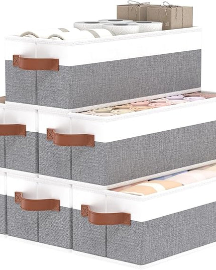 OUTBROS Storage Bins,Foldable Storage Baskets for Organizing,Fabric Storage Boxes With Handles,For bedrooms, living rooms, Shelves,Gray/White,15x6.1x5.1in,6-Pack