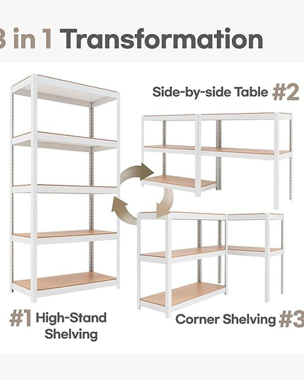 HOMEDANT House 5 Tier Laminated Metal Shelving Unit Adjustable Storage Utility Rack Heavy Duty Shelves Organization Multipurpose Shelf Kitchen Garage Pantry Closet (4, (M) 36.2" W, White)