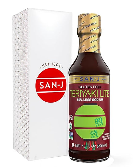 San-J - Gluten Free LITE Teriyaki Sauce with 50% Less Sodium - Well-balanced Sauce for Cooking - NON-GMO - 10 oz. Bottle