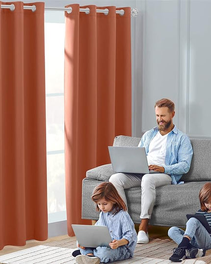 HOMEIDEAS Burnt Orange Blackout Curtains 52 X 84 inches Long 2 Panels Room Darkening Bedroom Window Curtains, Grommet Fall Curtains for Living Room