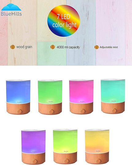 BlueHills Premium 4000 ML XL Essential Oil Diffusers - 70 Hour Run Aromatherapy Diffuser & Air Humidifier Mist for Large Room 7 LED Colors Oil Big Diffuser Essential Oils for Home w/Auto Shut Off E403