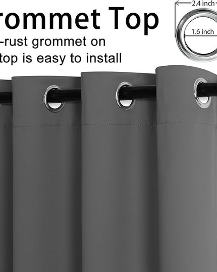 JIUZHEN Dark Grey Blackout Curtains for Bedroom - Light Blocking and Noise Reducing Grommet Curtains for Living Room Darkening Curtains, Set of 2 Window Curtain Panels, 38 x 72 Inch Length