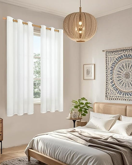 BGment White Linen Curtains 63 Inch Length 2 Panels - Burlap Textured Light Filtering Window Treatments Grommet Sheer Drapes for Farmhouse Bedroom, 38 X 63 Inch