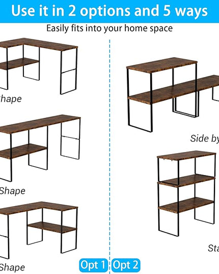 Golener Countertop Organizer Corner Shelf, 2 Tier Adjustable Stackable Corner Shelves for Kitchen, Bathroom, Spice Rack, Coffee Area, Over Sink, Dresser Table, Corner Counter Shelf Stand, Rustic Brown