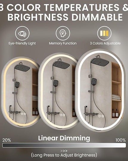 Oval LED Bathroom Vanity Mirror, 36x24 inch Mirror with Light, Smart Anti-Fog Waterproof Mirror with Memory Function Dimmable Lighted Mirror