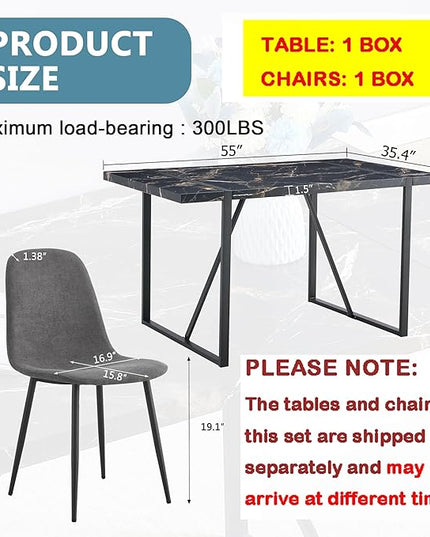 Dining Table Set for 4,Modern Rectangle Dining Table and Fabric Dining Chairs 4, 5 Piece Kitchen Table and Chairs for 4