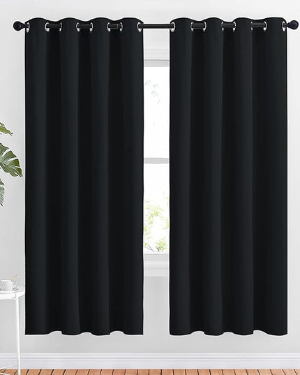 NICETOWN Blackout Curtain Panels 72 inches - Light Reducing Thermal Insulated Solid Grommet Blackout Curtains/Panels/Drapes for Living Room (Set of 2, 52 inches by 72 Inch, Black)