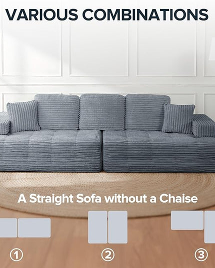 Marine Moon 111" Modular Sectional Sofa, 4-Seat Oversized Deep Seat Cloud Couch, No Assembly Required, Convertible Straight Sofa to L-Shaped for Living Room, Apartment & Home, Gray