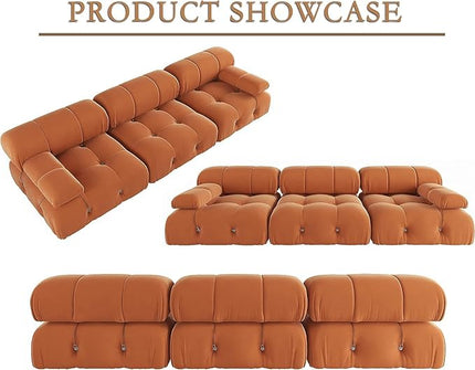 JACH Convertible Modular Sectional Couch, 104" Minimalist Mid-Century Velvet Sofas, Modern Comfy Deep 3-Seat Couches Sectional for Living Room Office Apartment (Orange)