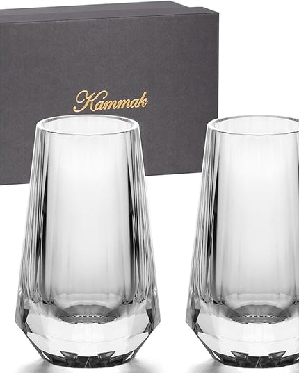 KAMMAK Crystal Whiskey Glasses Set of 2, Handcrafted Shot Glasses Stemless, 3.38oz Hand Blown White Cocktail Glasses, Engagement Gifts for Couples, Women, Men