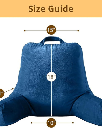 Sasttie Reading Pillow, Velvet Back Pillow for Bed Sitting Up, Adult Back-Rest Support Cushion with Arms for Sit Up on Couch, Sofa, and Floor, Dorm Essentials, Reading Accessories, Navy