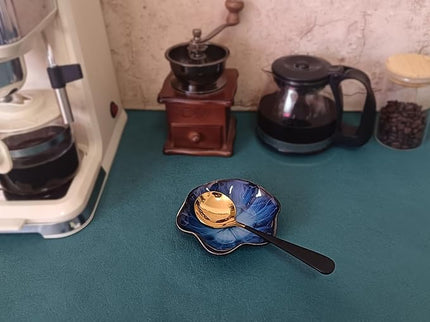 Coffee Spoon Rest for Coffee Bar Accessories, Small Spoon Rest for Coffee Station, Flower Ceramic Tea Spoon Holder for Teaspoon Rest for Tea Spoon, 1 PC (Retro, Sapphire)