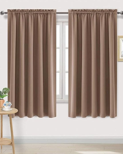 DWCN Blackout Curtains for Living Room Thermal Insulated, Energy Saving & Noise Reducing Bedroom Curtains, Khaki, W 70x L 63 Inch, Set of 2 Rod Pocket Curtain Panels