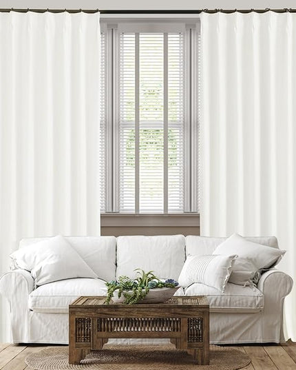 YZ HOME Ivory Pinch Pleated 100% Blackout Curtains 95 Inches Long Linen Room Darkening Window Curtains for Living Dining Room Bedroom Thermal Insulated Pinch Pleat Double Layer Drapes with Hooks