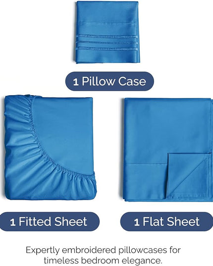 Twin Size 3 Piece Sheet Set - Comfy Breathable & Cooling Bed Sheets Set - Hotel Luxury Bedding for Women, Men, Kids, Teens, Boys & Girls - Deep Pockets, Soft and Wrinkle Free - Oeko-Tex - Royal Blue
