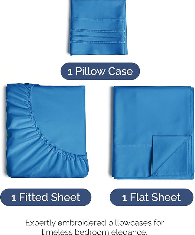 Twin Size 3 Piece Sheet Set - Comfy Breathable & Cooling Bed Sheets Set - Hotel Luxury Bedding for Women, Men, Kids, Teens, Boys & Girls - Deep Pockets, Soft and Wrinkle Free - Oeko-Tex - Royal Blue