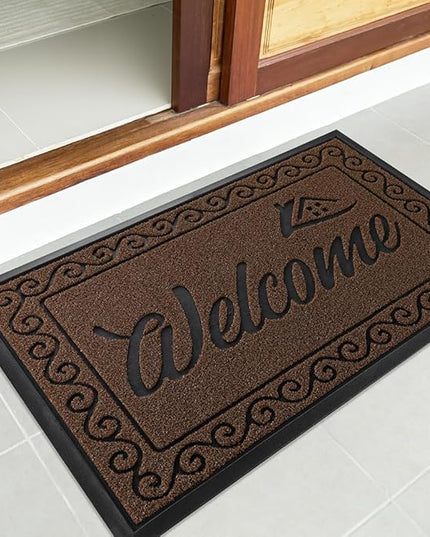 Yimobra Welcome Mat, Heavy Duty Sturdy Door Mats for Home Entrance Outdoor Indoor, Front Doormat for Outside Patio Floor Entry Porch Garage Office, Waterproof, Low Profile, 36x24, Coffee