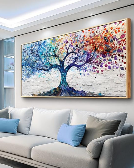 ERQINHUA Large Canvas Wall Decor Art For Bedroom Wall Art For Living Room Wood Framed Modern Restaurant Office Colorful Wall Painting Tree Abstract Pictures Canvas Prints Home Decorations 30x60 In