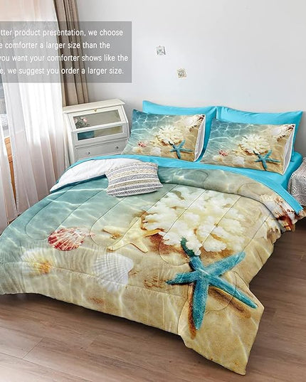 Bedbay Coastal Bedding California King Comforter Set 8 Pieces Beach Themed Bedding Set Soft Microfiber Ocean Beach Comforter Bed in a Bag Set California King Bedding Set(Ocean,Cal-King)