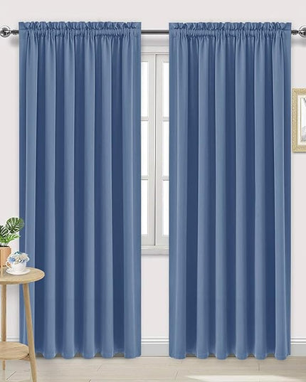 DWCN Blackout Curtains for Living Room Thermal Insulated, Energy Saving & Noise Reducing Bedroom Curtains, Dusty Blue, W 70x L 84 Inch, Set of 2 Rod Pocket Curtain Panels
