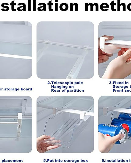 Refrigerator Drawer Can Organizer, Hanging Pull Out Shelf Storage for Soda, Egg, Fruit, Vegetable, Meat - Transparent Container Fits All Fridges