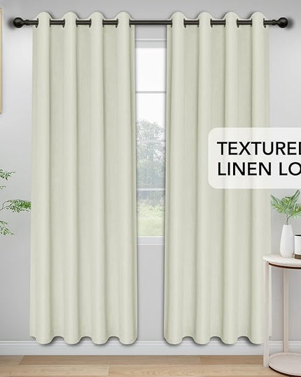Easy-Going Linen Look Blackout Curtain Grommet Window Curtain Drapes for Bedroom, Living Room Thermal Insulated Room Darkening (2 Panels, 52x108 inch, Beige)
