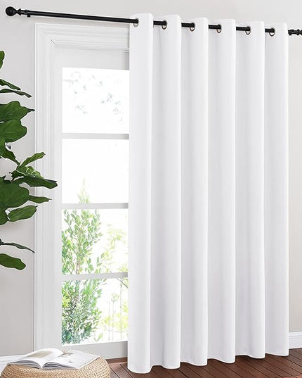 NICETOWN Blackout Sliding Glass Door Curtains, Room Darkening Thermal Insulated Curtains for Living Room Bedroom, Extra Wide Window Drapes, 1 Panel, W80 x L118, White