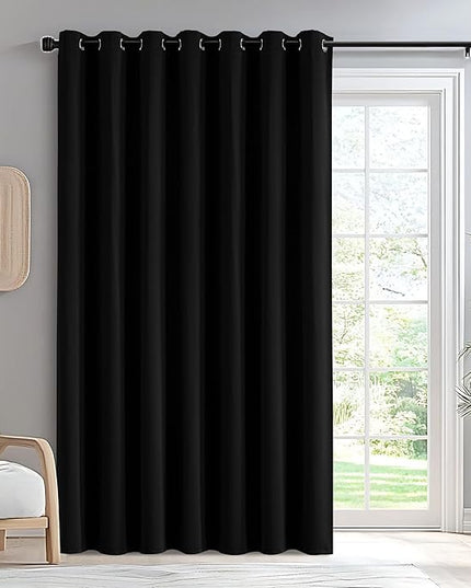 Black Curtains for Living Room, Custom Curtains Blackout Thermal Insulated 1 Panel, Grommet Light Blocking Drapes for Bedroom Windows Luxury Decor(Custom Size,Black