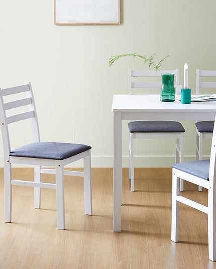 Livinia Seattle 5-Piece Wooden Dining Table Set for 4, Modern Farmhouse Kitchen Dining Room Set with Solid Wood Ladder Back Chairs for Small Space (White)
