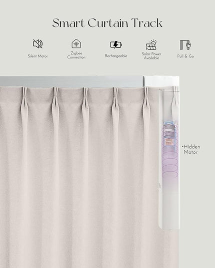 Graywind Rechargeable Smart Curtains Compatible with Alexa App Remote Control Motorized Drape for Sliding Door One-Way or Split Draw, Custom Width Up to 220" (Champagne White)