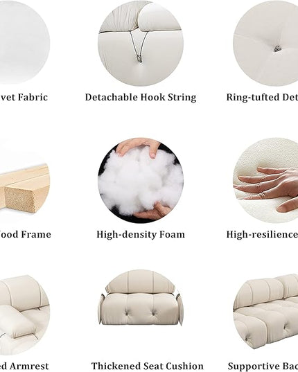 JACH 104" Convertible Modular Sectional Sofa, Minimalist Mid-Century Velvet Sofas Couches, Luxury Modern 3-Seat Wide Couch Sectional for Living Room Bedroom Office Apartment (Beige)