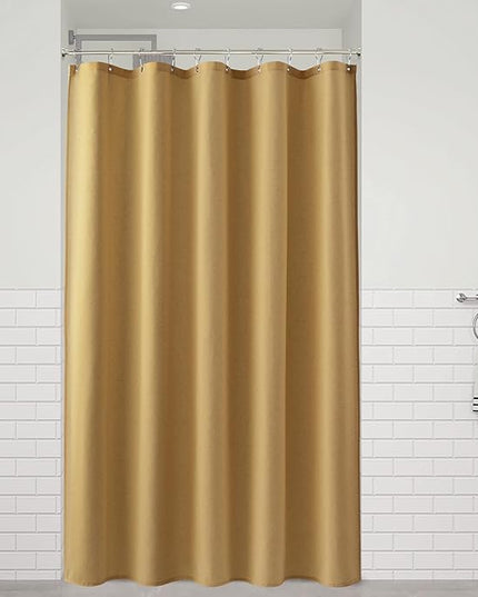 Naturoom 72 Inch Shower Curtain - Stall Narrow Half Linen Ultra Thick Fabric Shower Curtain Set with Hooks, Boho Farmhouse Rustic RV Camper Bath Curtains for Bathroom, Gold, 72x72