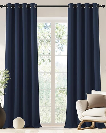NICETOWN Navy Blue Blackout Window Curtain for Doorway - Grommet Privacy Window Treatment Energy Saving Thermal Insulated Room Darkening for Bedroom (1 Panel, W46 x L90)