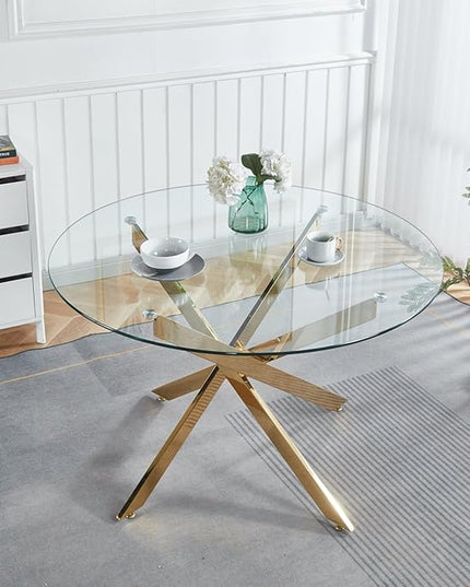 HomVent Round Glass Dining Table Set for 2, 3-Piece Modern Kitchen Table Set with 2 PU Upholstered Chair for Kitchen Dining Room, Glass Dining Room Table Set
