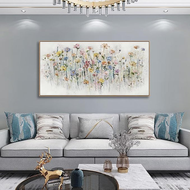 Wall Art Watercolor Wildflowers Canvas Wall Decor for Living Room Bedroom Bathroom Kitchen Office Bar Dining Room Ready to Hang Framed 30x58inch
