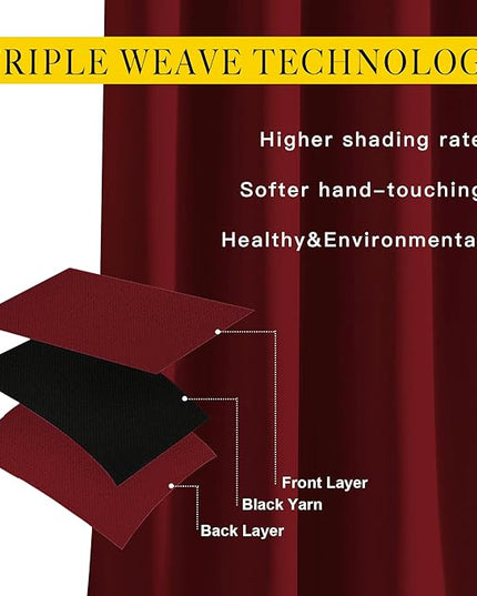 NICETOWN Bedroom Blackout Curtains Panels - Triple Weave Energy Saving Thermal Insulated Solid Grommet Blackout Draperies for Patio (80 inches by 108 Inch, Burgundy Red, Set of 2)