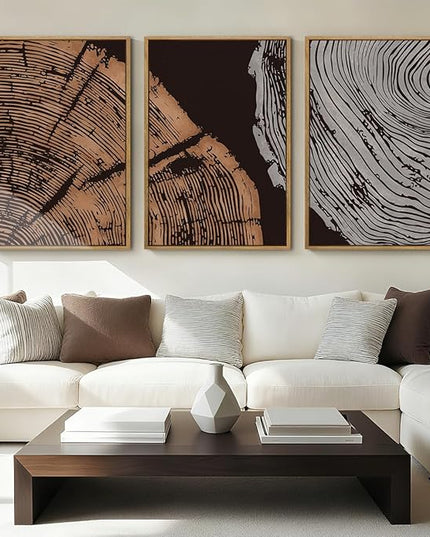 ANHUIB Tree Ring Wall Art 16x24 Inch Black Wall Painting Modern Wood Stump Wall Decor Neutral Minimalist Artprints Set of 3 for Living Room Bedroom Office