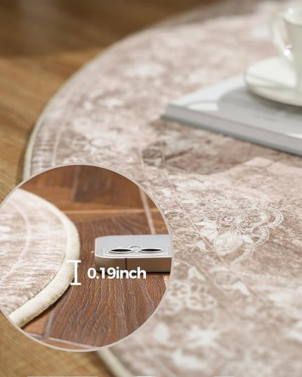 jinchan Round Rug 7ft Area Rug - Brown Vintage Floor Mat Kitchen Indoor - Washable Circle 7' Thin Floral Print Carpet Retro Farmhouse Non Slip Dining Room Living Room Bedroom Office
