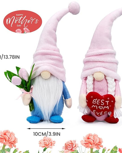 Lovinland Mothers Day Plush Couple Gnomes Decorations for Mom - Best Ever Gifts for Mom Who Have Everything from Daughter Son - Spring Tulips Gnomes Decor