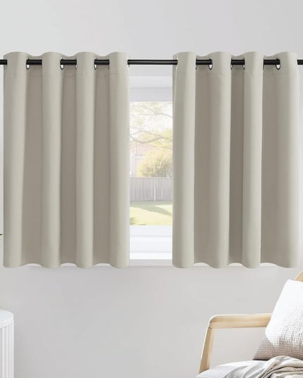NICETOWN Blackout Kitchen Curtains 36 inch Length, Grommet Thermal Insulated Solid Vertical Window Drapes Room Darkening for Nursery, Natural, Set of 2, W52 x L36