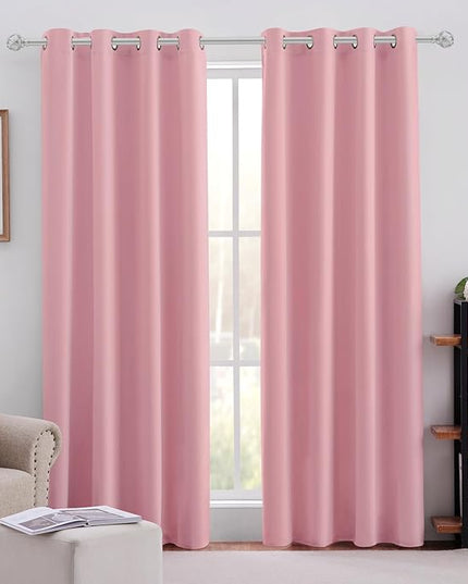 HOMEIDEAS Baby Pink Blackout Curtains for Kids, 52 X 84 Inch Length 2 Panels Set, Room Darkening Curtains for Girl's Room, Soundproof Thermal Grommet Window Curtains for Living Room